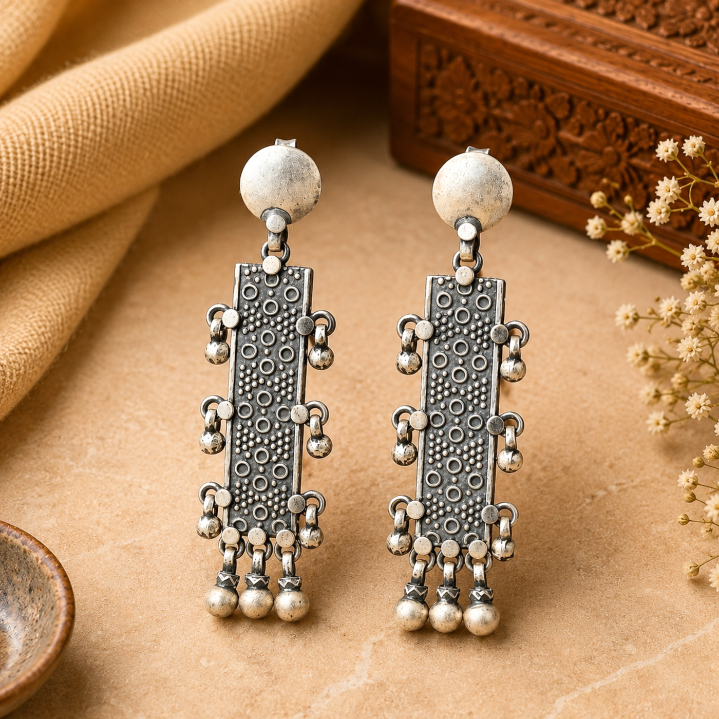 Sterling Silver Rectangle Drop Earrings