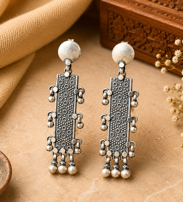 Sterling Silver Rectangle Drop Earrings