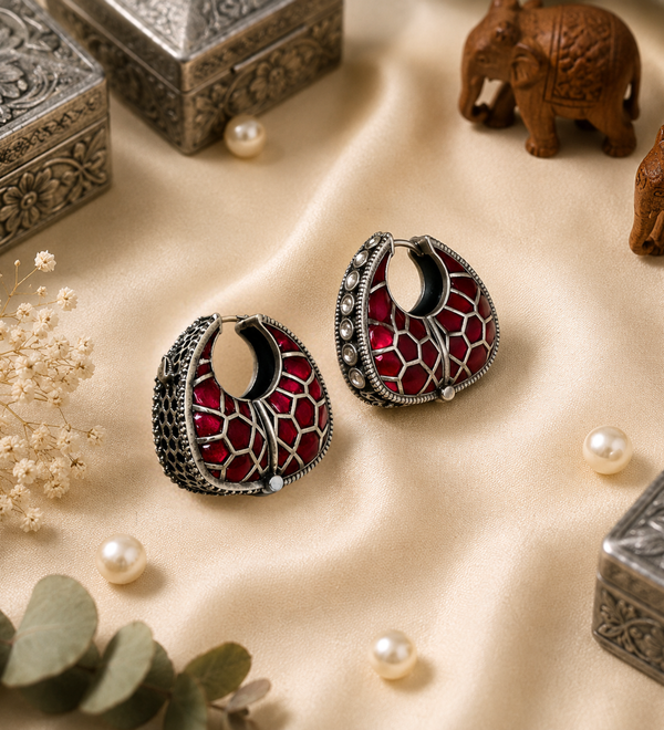 Sterling Silver Red Green Loop Earrings