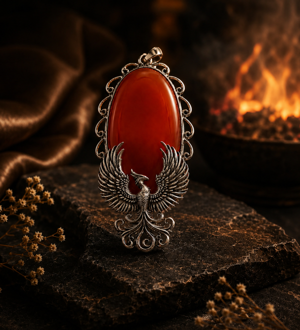 Sterling Silver Rising Phoenix Red Carnelian Pendant