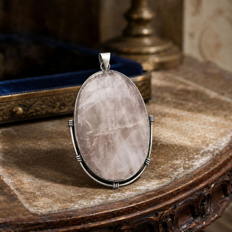Sterling Silver Rose Quartz Oval Minimalist Pendant