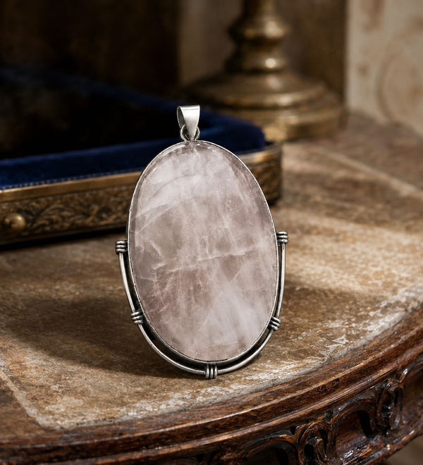 Sterling Silver Rose Quartz Oval Minimalist Pendant