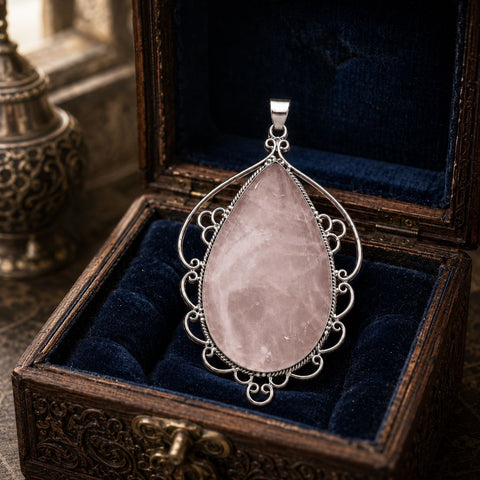 Sterling Silver Rose Quartz Scrollwork Pendant