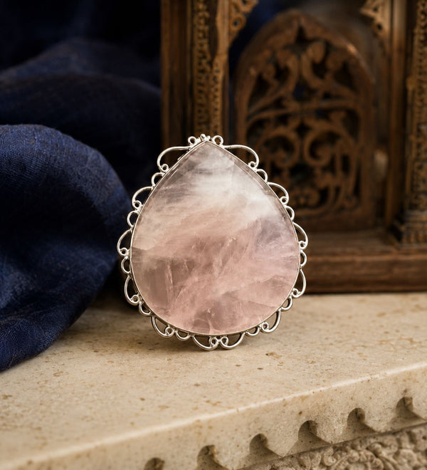 Sterling Silver Rose Quartz Teardrop Filigree Pendant