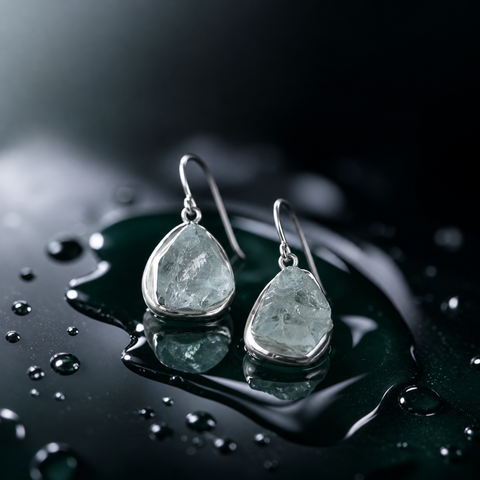 Sterling Silver Rough Aqua Marine Party Earring