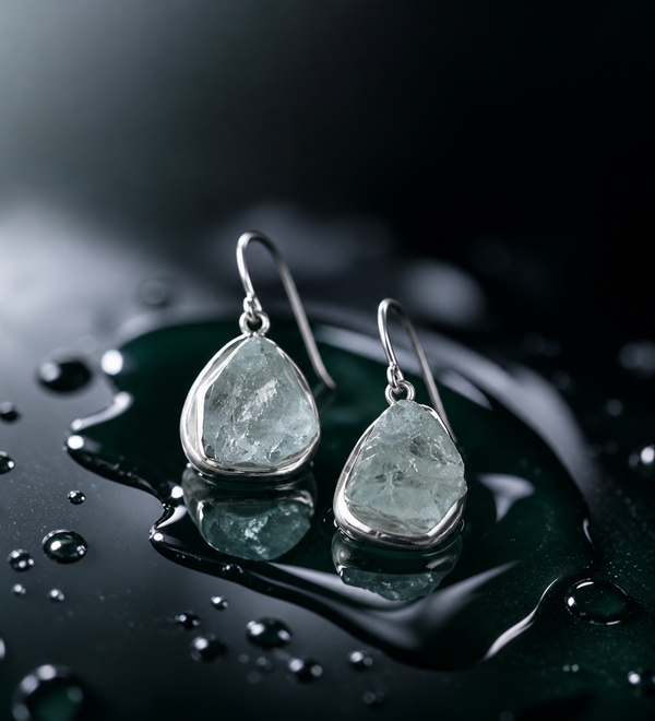 Sterling Silver Rough Aqua Marine Party Earring