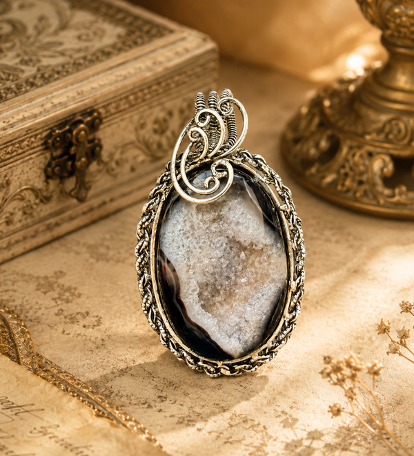 Black Druzy Pendant