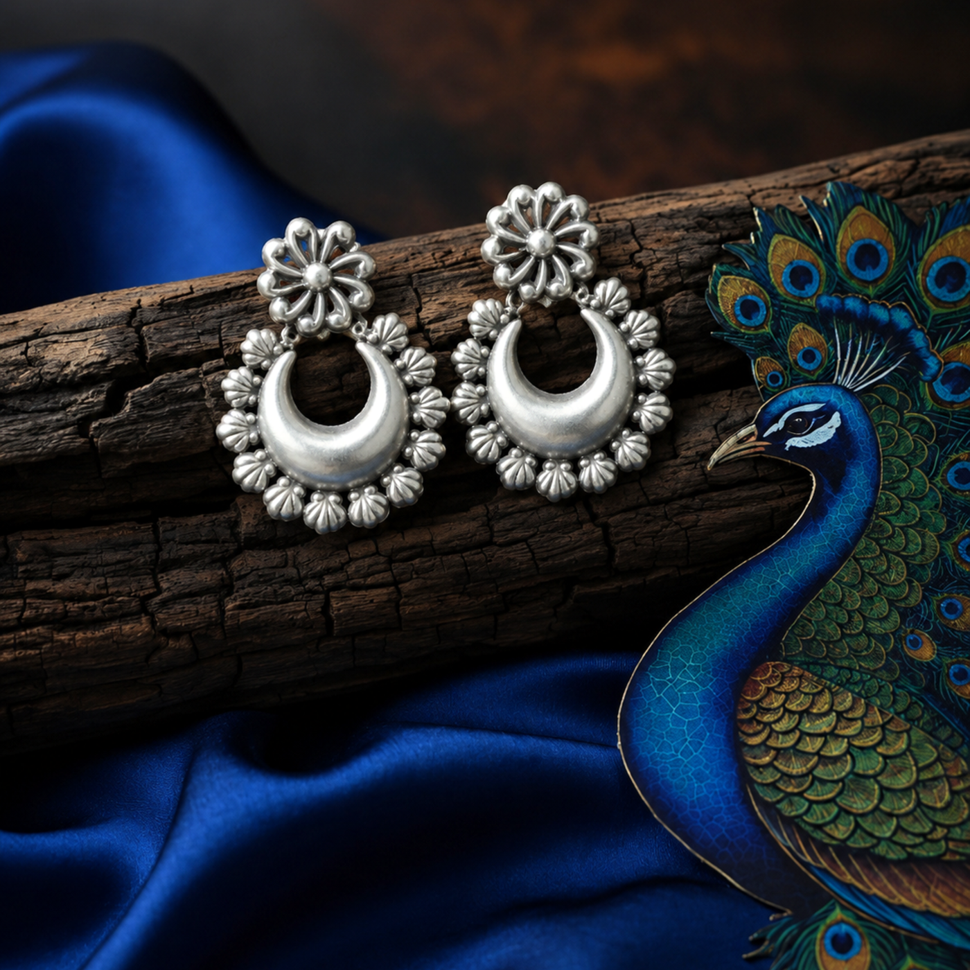Sterling Silver Scalloped Chandbali Stud Earrings