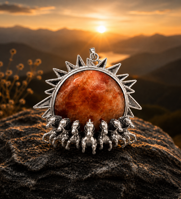 Sterling Silver Seven Horses Rising Sun Pendant