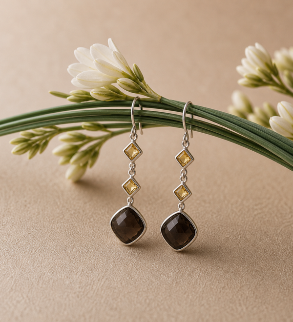 Sterling Silver Smoky Quartz Twilight Mist Earring