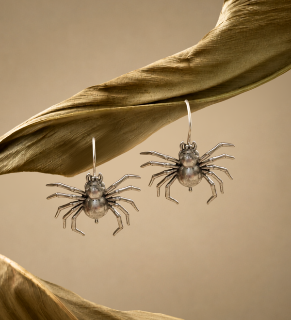 Sterling Silver Spider Drop Earrings