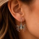 Sterling Silver Spider Drop Earrings, handcrafted 92.5% sterling silver jewellery by Silver Play
