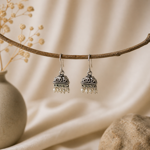 Sterling Silver Triangular Jhumka Heritage Earring