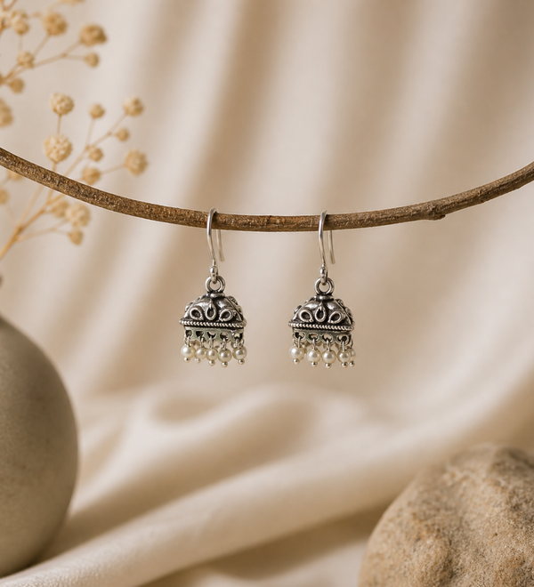 Sterling Silver Triangular Jhumka Heritage Earring