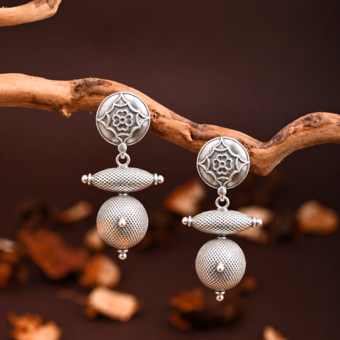 Sterling Silver Tribal Bead Drop Earrings