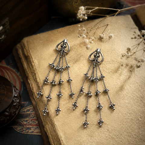 Sterling Silver Trishul Ghungroo Tassel Earrings
