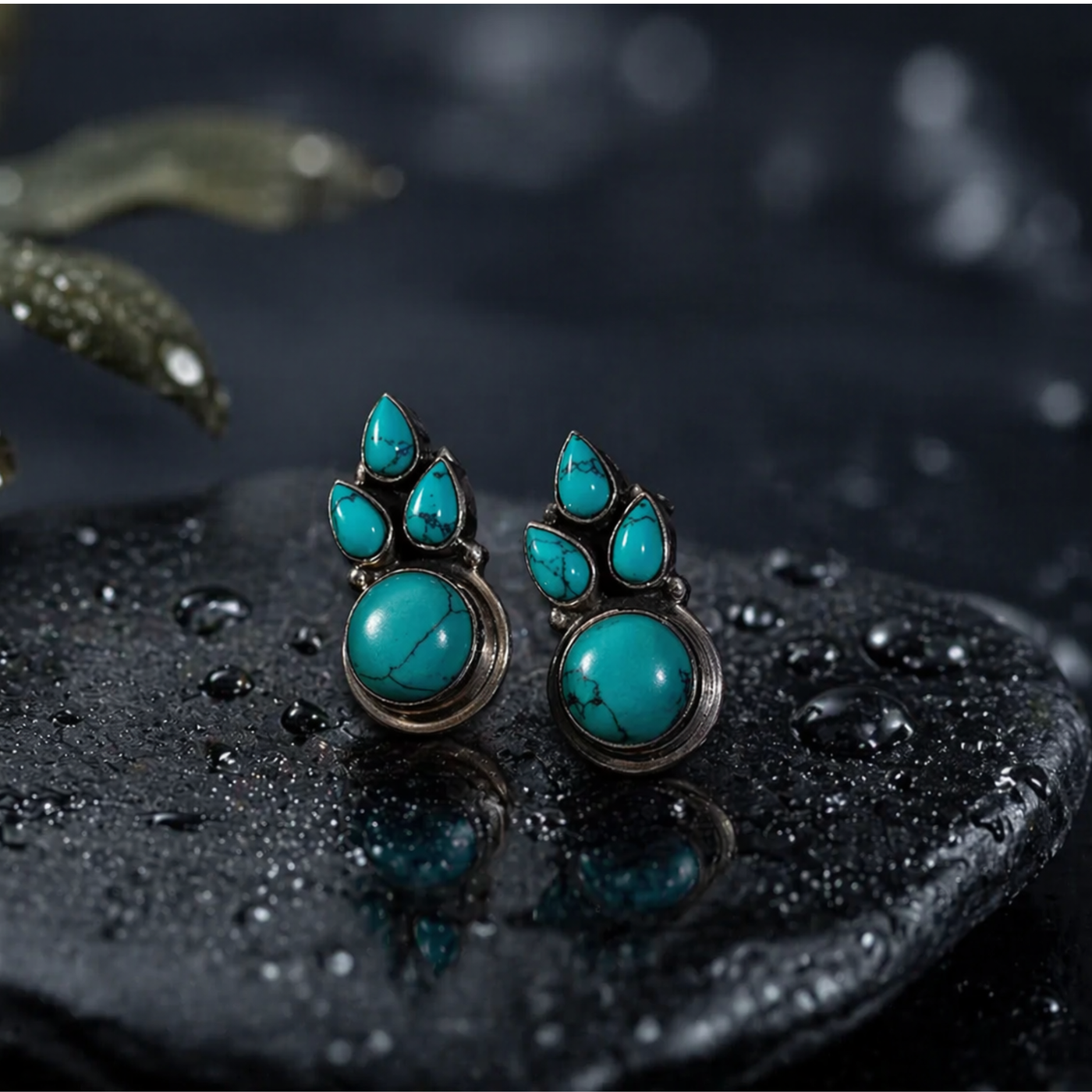 Sterling Silver Turquoise Stone Leaf Earring