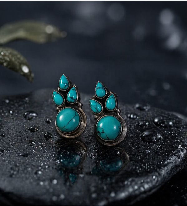 Sterling Silver Turquoise Stone Leaf Earring