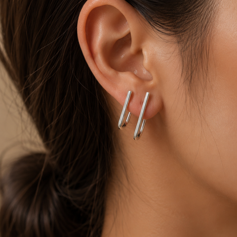 Sterling Silver Twin Line Minimalist Earrings