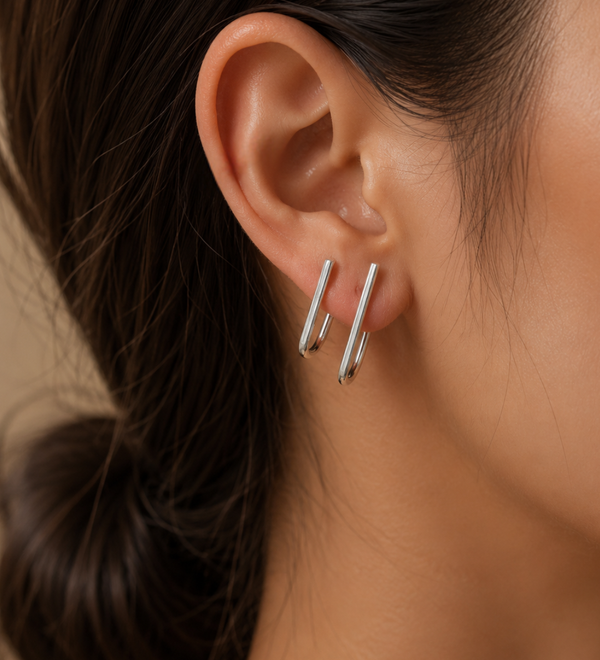 Sterling Silver Twin Line Minimalist Earrings