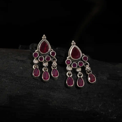 Sterling Silver Vintage Ruby Garnet Designer Earring
