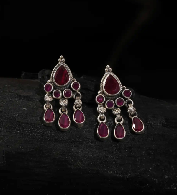 Sterling Silver Vintage Ruby Garnet Designer Earring